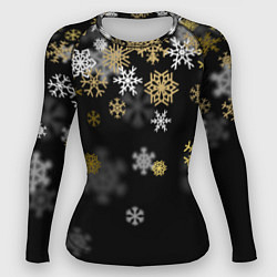 Рашгард женский Золотые и белые снежинки, цвет: 3D-принт