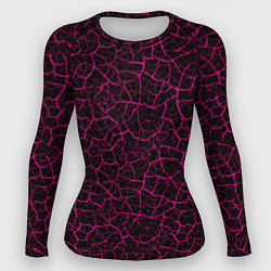 Рашгард женский Абстрактные розовые узоры в виде трещин на чёрном, цвет: 3D-принт
