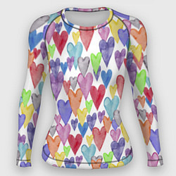 Рашгард женский Разноцветные сердечки Калейдоскоп, цвет: 3D-принт