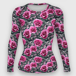 Рашгард женский Розовые розы с цифровым камуфляжем, цвет: 3D-принт