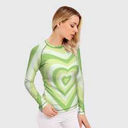 Рашгард женский Зеленые сердца - индикид паттерн, цвет: 3D-принт — фото 2