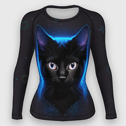 Рашгард женский Черный кот на фоне созвездий, цвет: 3D-принт
