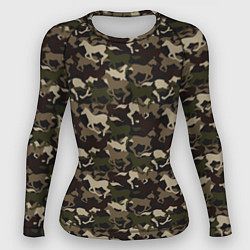 Рашгард женский Лошади - камуфляж, цвет: 3D-принт