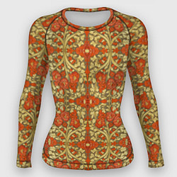 Рашгард женский Красно-золотой средневековый узор, цвет: 3D-принт