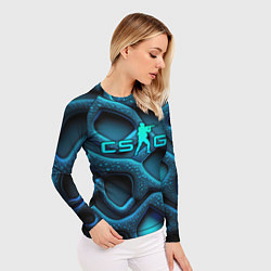 Рашгард женский CS GO blue neon logo, цвет: 3D-принт — фото 2