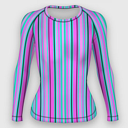 Рашгард женский Розово-голубой неновый полосатый узор, цвет: 3D-принт