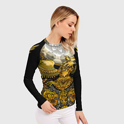 Рашгард женский Золотой орёл - славянский орнамент, цвет: 3D-принт — фото 2