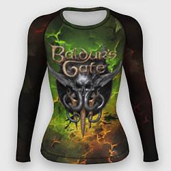 Рашгард женский Baldurs Gate 3 logo dark green fire, цвет: 3D-принт