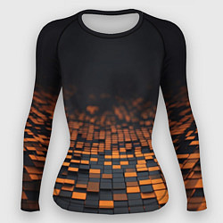 Рашгард женский Черные и оранжевые пиксели, цвет: 3D-принт