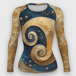 Рашгард женский Синий золотой декоративный орнамент, цвет: 3D-принт