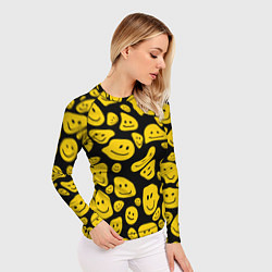 Рашгард женский Расплывающиеся смайлы на черном, цвет: 3D-принт — фото 2