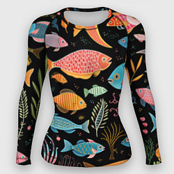Рашгард женский Фолк-арт рыбовы, цвет: 3D-принт