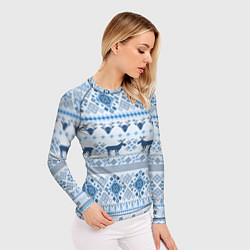 Рашгард женский Blue sweater with reindeer, цвет: 3D-принт — фото 2
