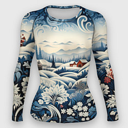 Рашгард женский Зимний лес новогодний узор, цвет: 3D-принт