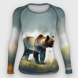 Рашгард женский Минималистичный пейзаж с медведем акварель, цвет: 3D-принт