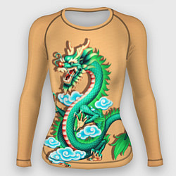 Рашгард женский Зелёный дракон на оранжевой текстуре, цвет: 3D-принт