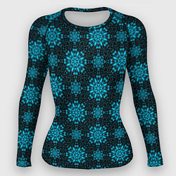 Рашгард женский Паттерн тёмно-бирюзовый абстрактные цветы, цвет: 3D-принт