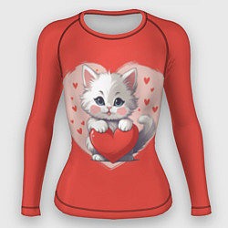 Женский рашгард Мультяшный котенок держит красное сердечко