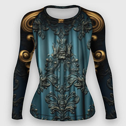 Рашгард женский Синий шелк с золотой лепниной, цвет: 3D-принт