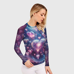 Рашгард женский Космические сердца - звезды, цвет: 3D-принт — фото 2