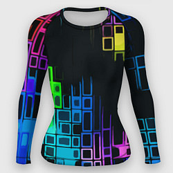 Рашгард женский Разноцветные прямоугольники на чёрном фоне, цвет: 3D-принт