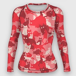 Рашгард женский Розовый кошачий комуфляж, цвет: 3D-принт