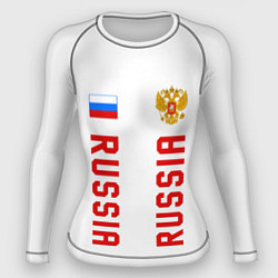 Рашгард женский Россия три полоски на белом фоне, цвет: 3D-принт