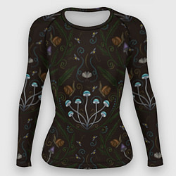 Рашгард женский Волшебный лес, грибы, улитки и мотыльки - паттерн, цвет: 3D-принт