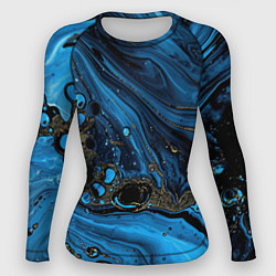Рашгард женский Черные и синие сияющие волны, цвет: 3D-принт