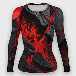 Рашгард женский Красные разломы черных камней, цвет: 3D-принт