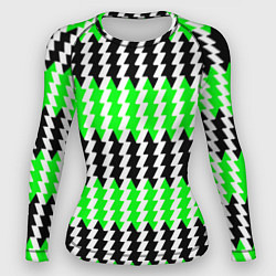 Рашгард женский Вертикальные чёрно-зелёные полосы, цвет: 3D-принт