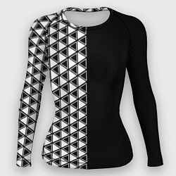 Рашгард женский Белые треугольники на чёрном фоне, цвет: 3D-принт