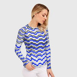 Рашгард женский Black and blue stripes on a white background, цвет: 3D-принт — фото 2