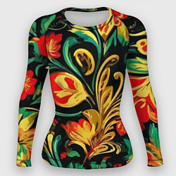 Рашгард женский Хохлома акварель, цвет: 3D-принт
