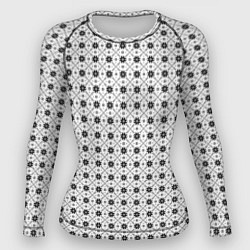 Рашгард женский Чёрно-белый орнамент в стиле норвежского узора, цвет: 3D-принт