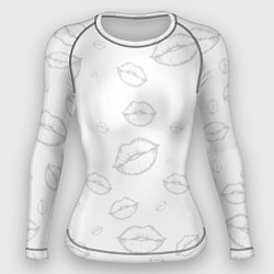 Рашгард женский Паттерн серый контур губ на белом - lips, цвет: 3D-принт