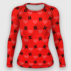 Рашгард женский Сюрикены и сердечки: красный, цвет: 3D-принт