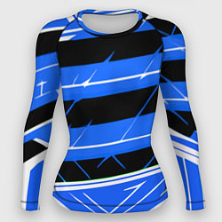 Рашгард женский Чёрно-белые полосы на синем фоне, цвет: 3D-принт