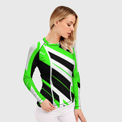 Рашгард женский Black and green stripes on a white background, цвет: 3D-принт — фото 2