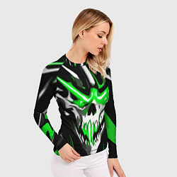 Рашгард женский Абстрактный белый череп и зелёные полосы, цвет: 3D-принт — фото 2