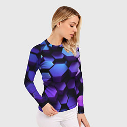 Рашгард женский Абстрактные трехмерные фиолетовые гексагоны, цвет: 3D-принт — фото 2