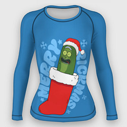 Рашгард женский Новогодний Рик огурчик - Merry Rickmas, цвет: 3D-принт