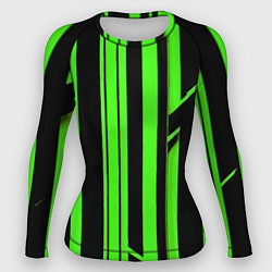 Рашгард женский Толстые зелёные полосы на чёрном фоне, цвет: 3D-принт