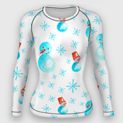 Рашгард женский Зимний новогодний узор со снеговиками и снежинками, цвет: 3D-принт