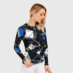 Рашгард женский Сине-белый паттерн на чёрном фоне, цвет: 3D-принт — фото 2