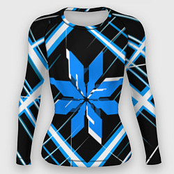 Рашгард женский Сине-белая звезда и полосы на чёрном фоне, цвет: 3D-принт