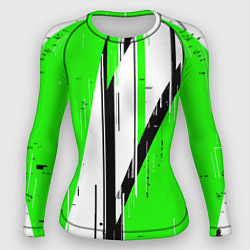 Рашгард женский Black and white vertical stripes on a green backgr, цвет: 3D-принт