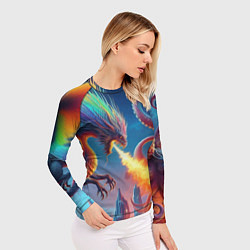 Рашгард женский Огнедышащий дракон против осьминога - нейроарт фан, цвет: 3D-принт — фото 2