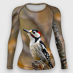 Рашгард женский Дятел в лесу, цвет: 3D-принт