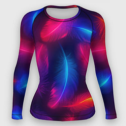Рашгард женский Вспыхивающие перья - неоновое свечение, цвет: 3D-принт